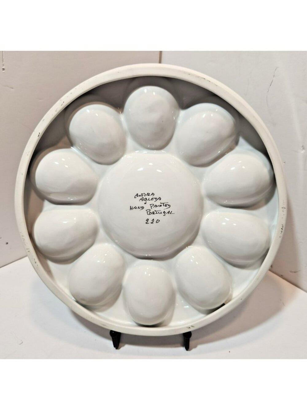 Vintage Ceramic Handpainted Deviled Egg Plate With Rooster Made in Portugal - Picture 4 of 8
